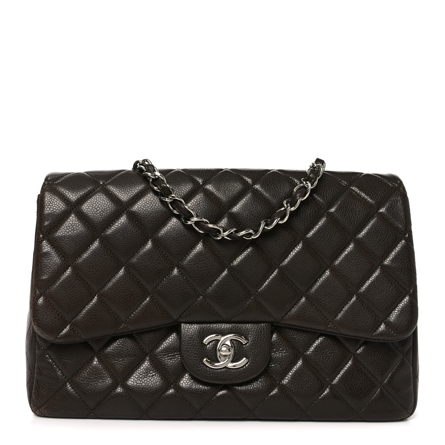 Caviar Quilted Jumbo Single Flap Dark Brown