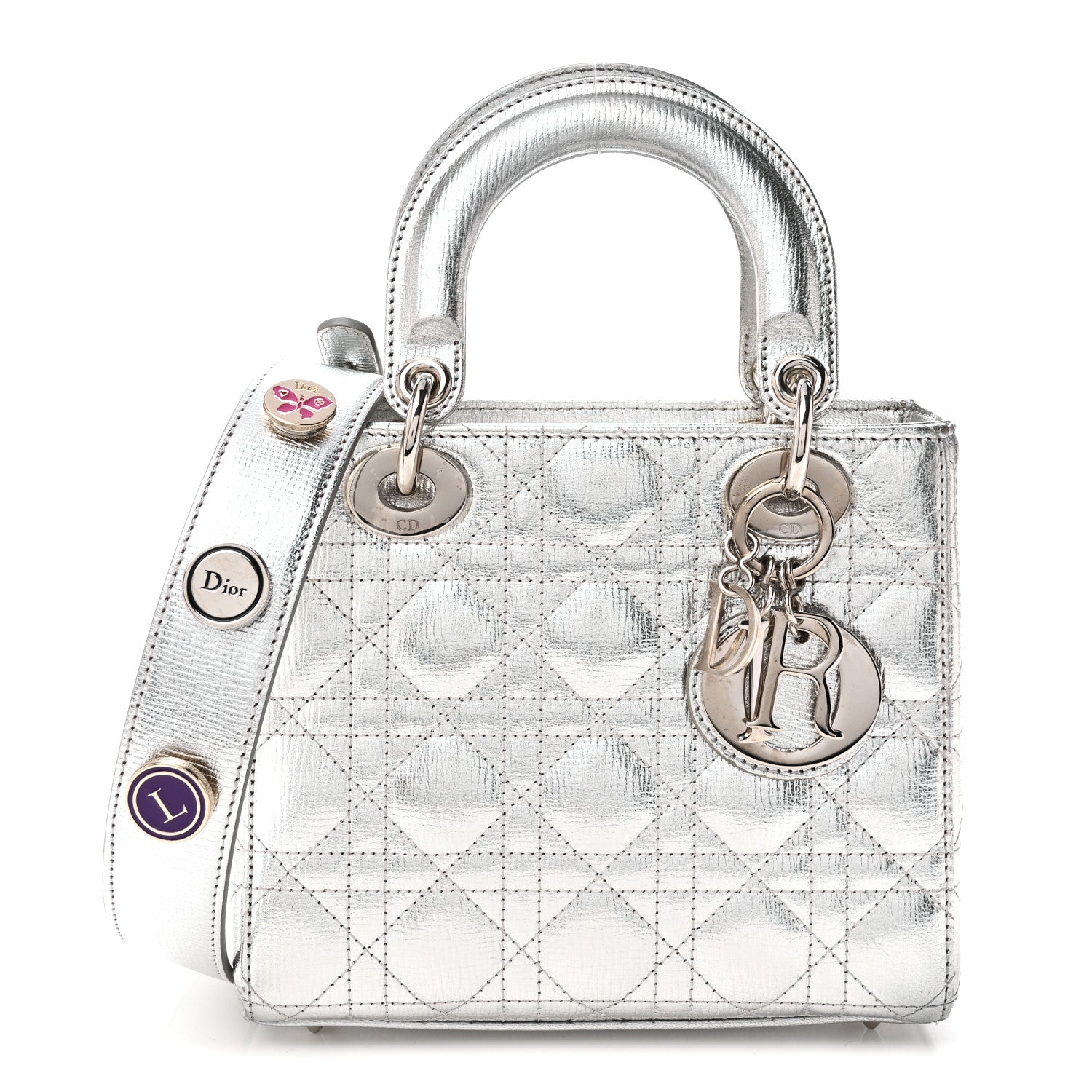 Metallic Grained Calfskin Cannage Small My ABCDior Lady Dior Silver