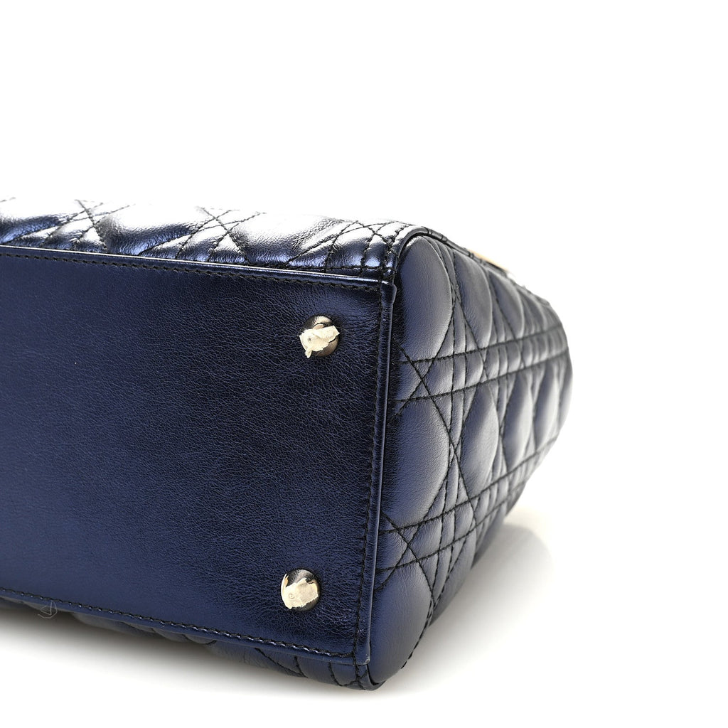 Metallic Calfskin Cannage Medium Lady Dior Blue