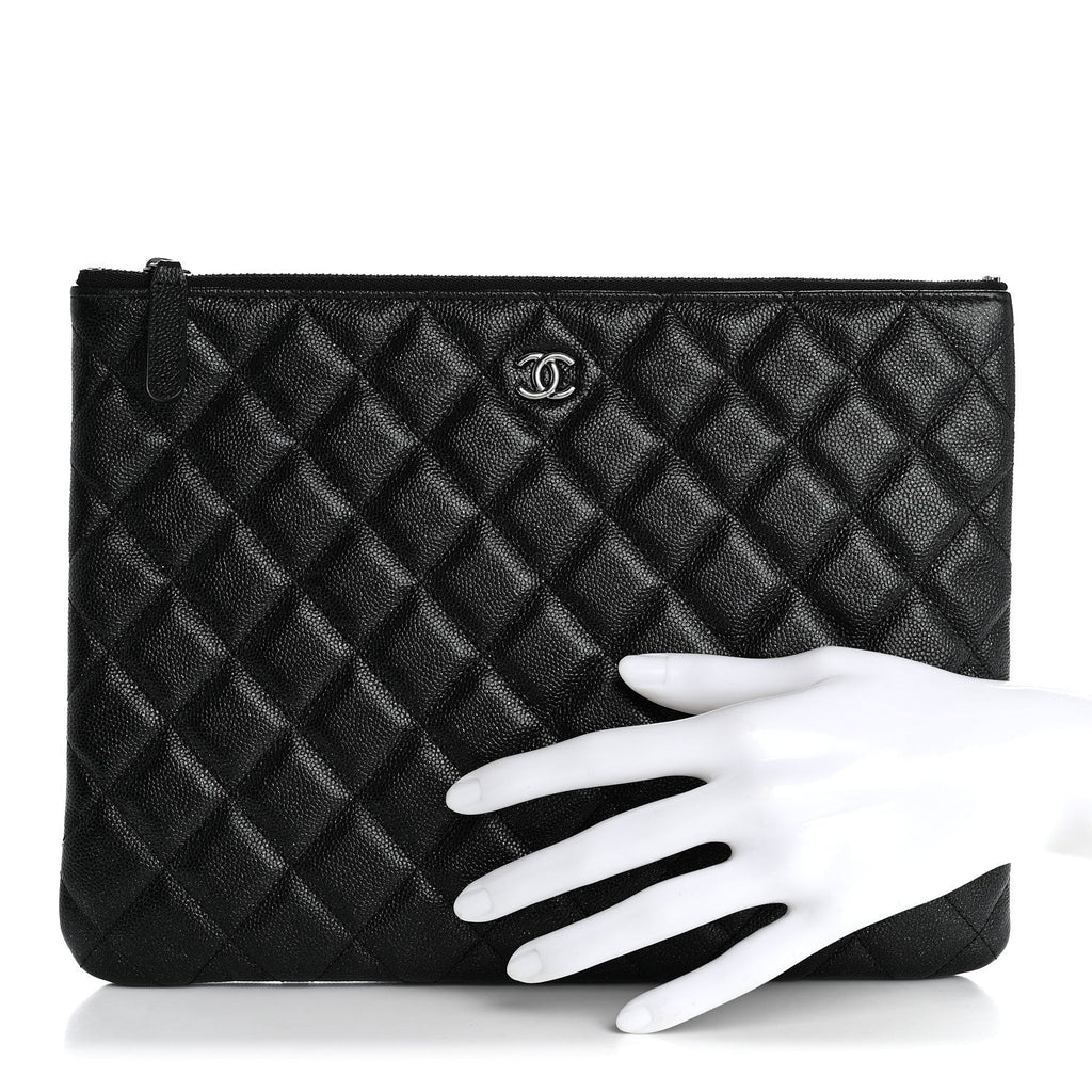 Iridescent Caviar Quilted Medium Cosmetic Case Black