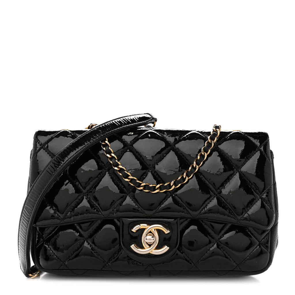 Patent Goatskin Quilted Small CC Eyelet Flap Black