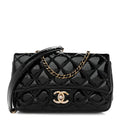 Patent Goatskin Quilted Small CC Eyelet Flap Black