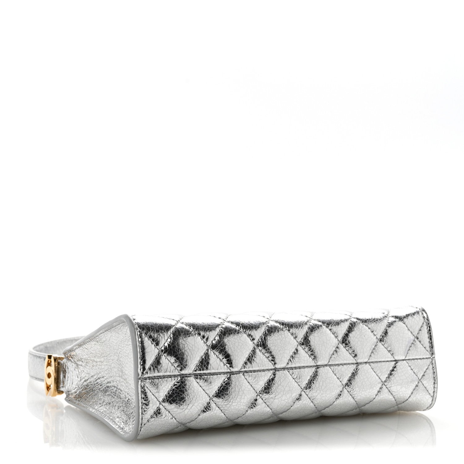 Metallic Crackled Calfskin Quilted Hobo Silver