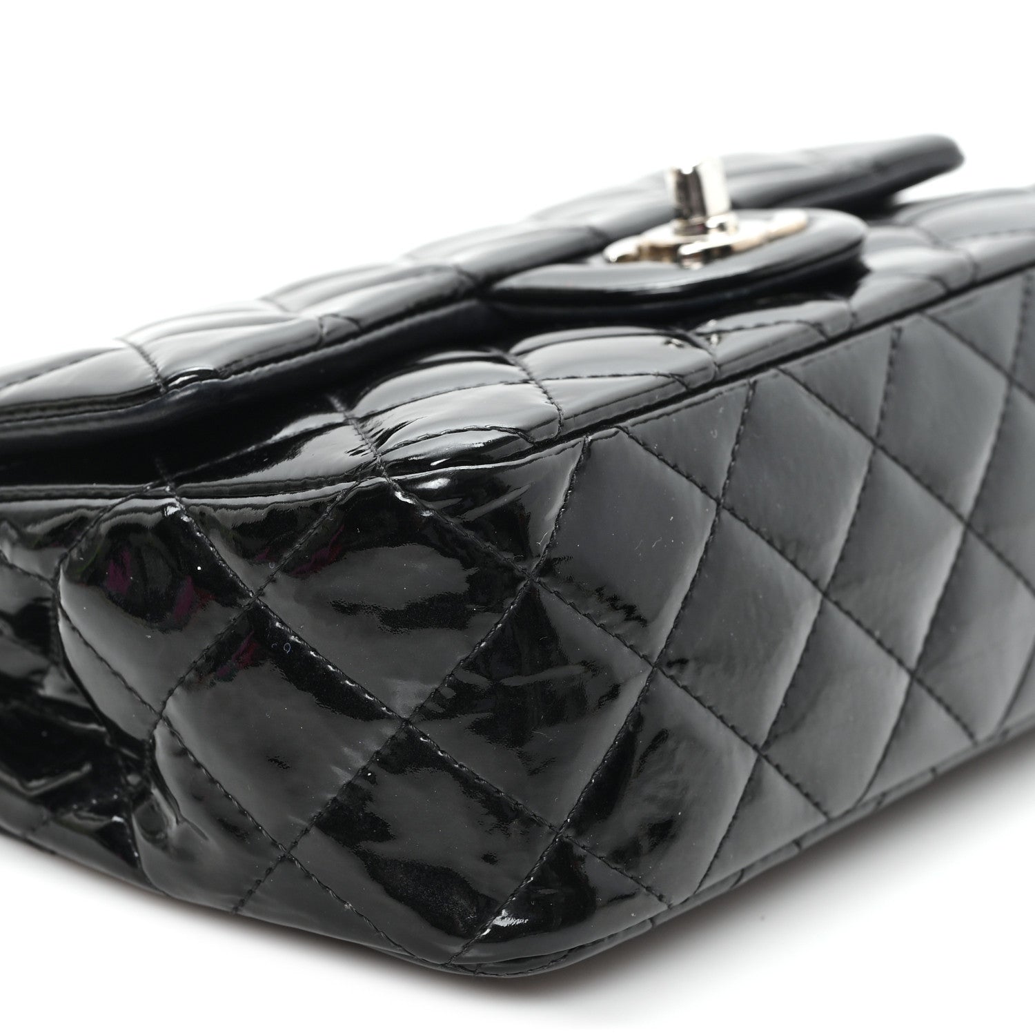 Patent Calfskin Quilted Mini Rectangular Flap Black