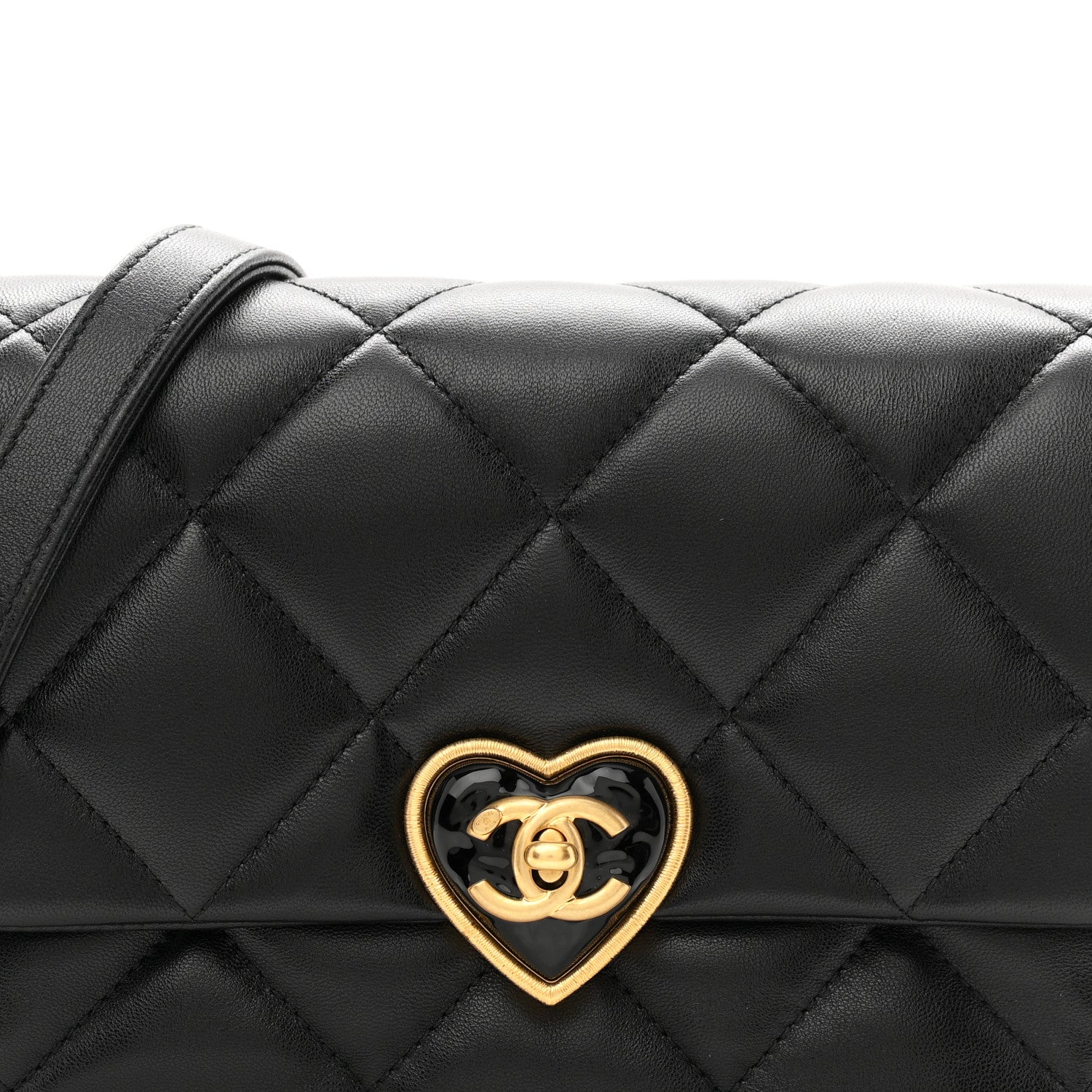 Lambskin Plexiglass Quilted Coco Love Flap Black