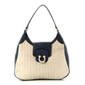 Woven Calfskin Gancini Hobo Blue White