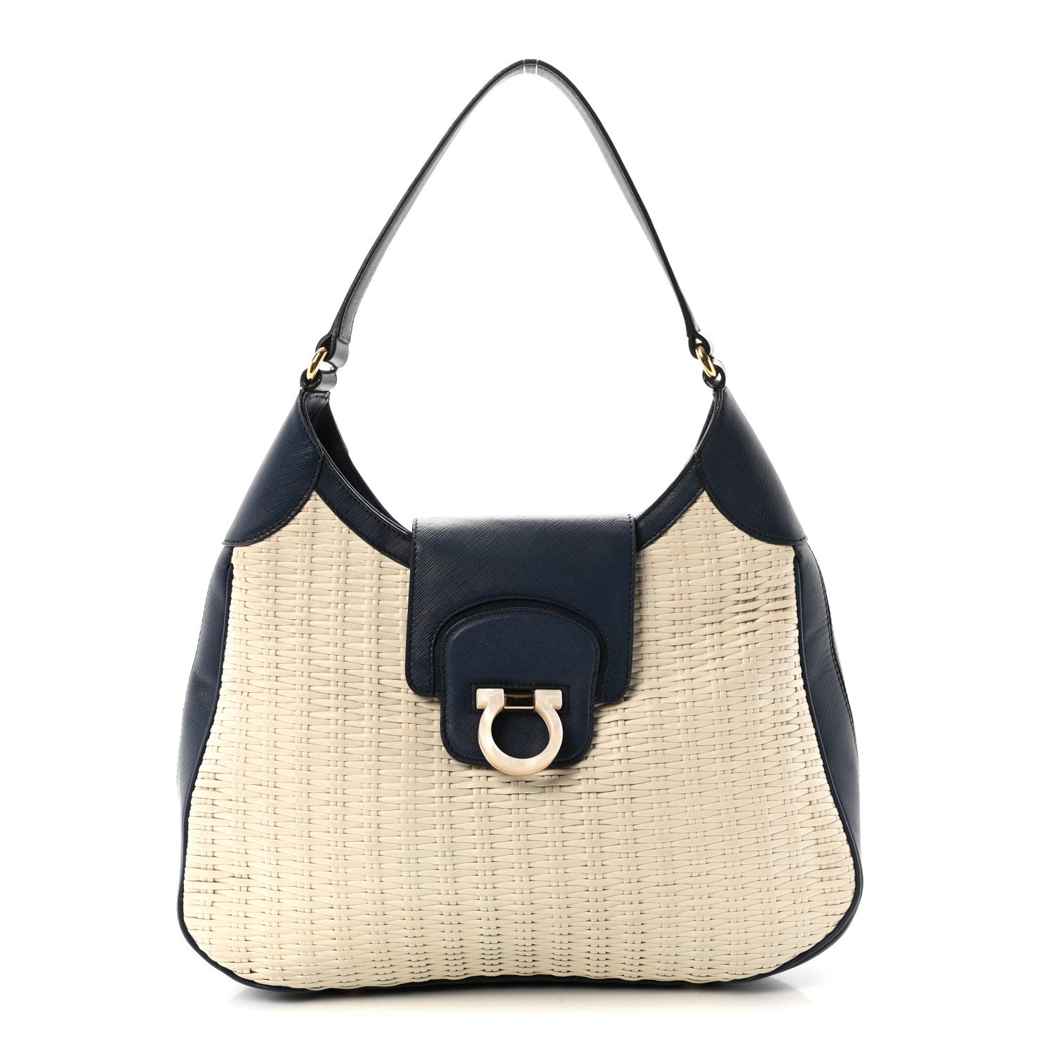 Woven Calfskin Gancini Hobo Blue White