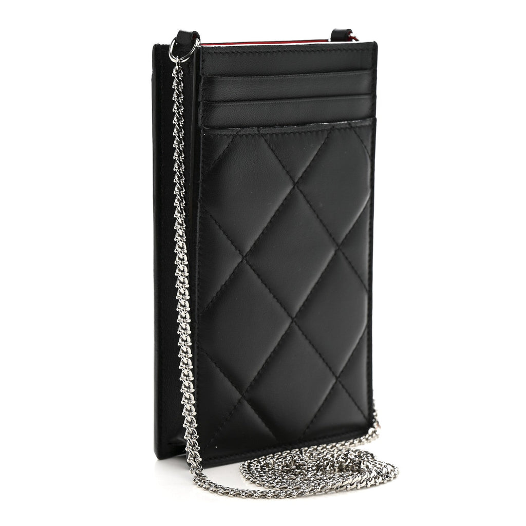Calfskin Quilted Chain Phone Case Black White