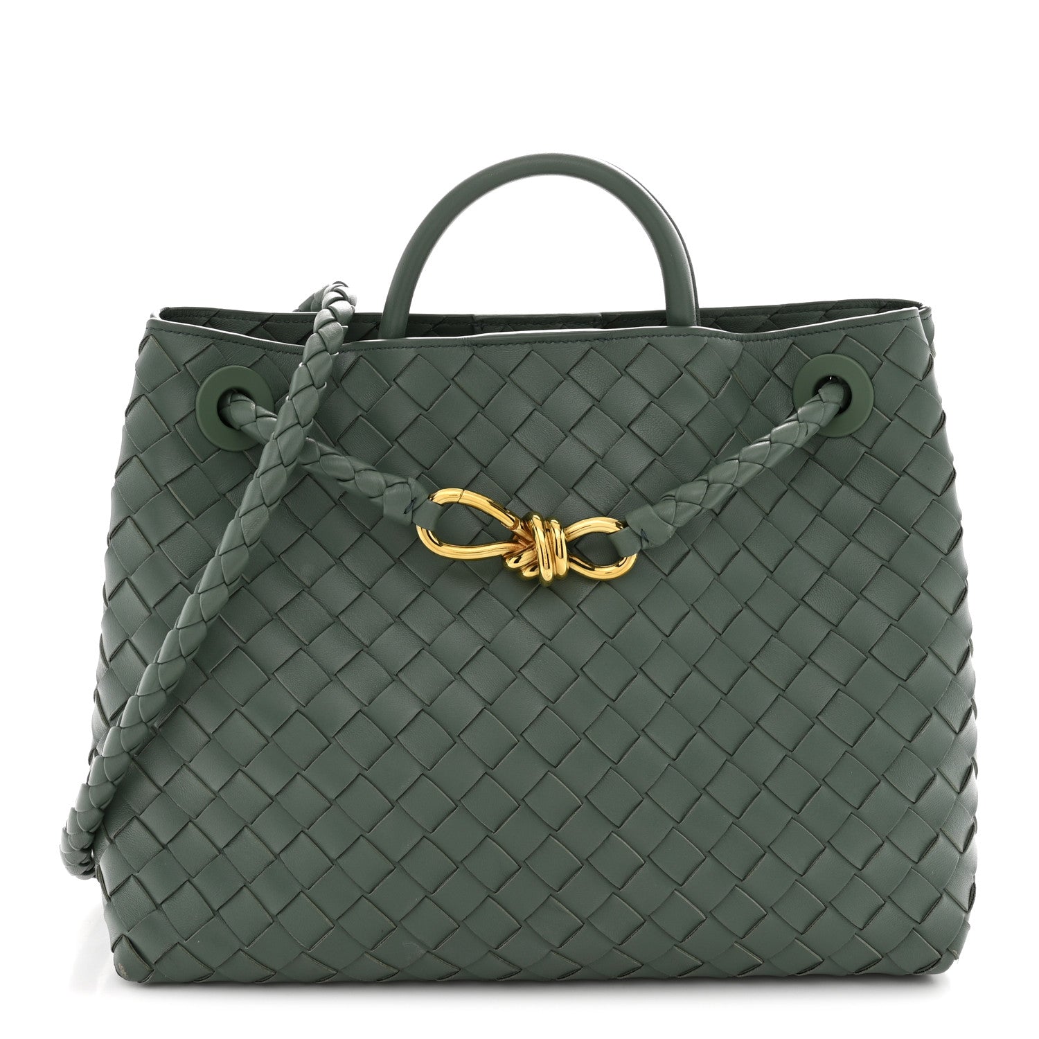Nappa Intrecciato Medium Andiamo Shoulder Bag Aloe