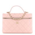 Caviar Quilted Top Handle Slim Vanity With Chain Light Pink