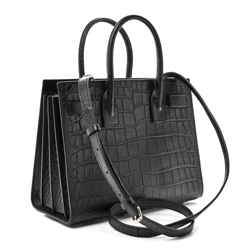 Calfskin Crocodile Embossed Baby Sac De Jour Black