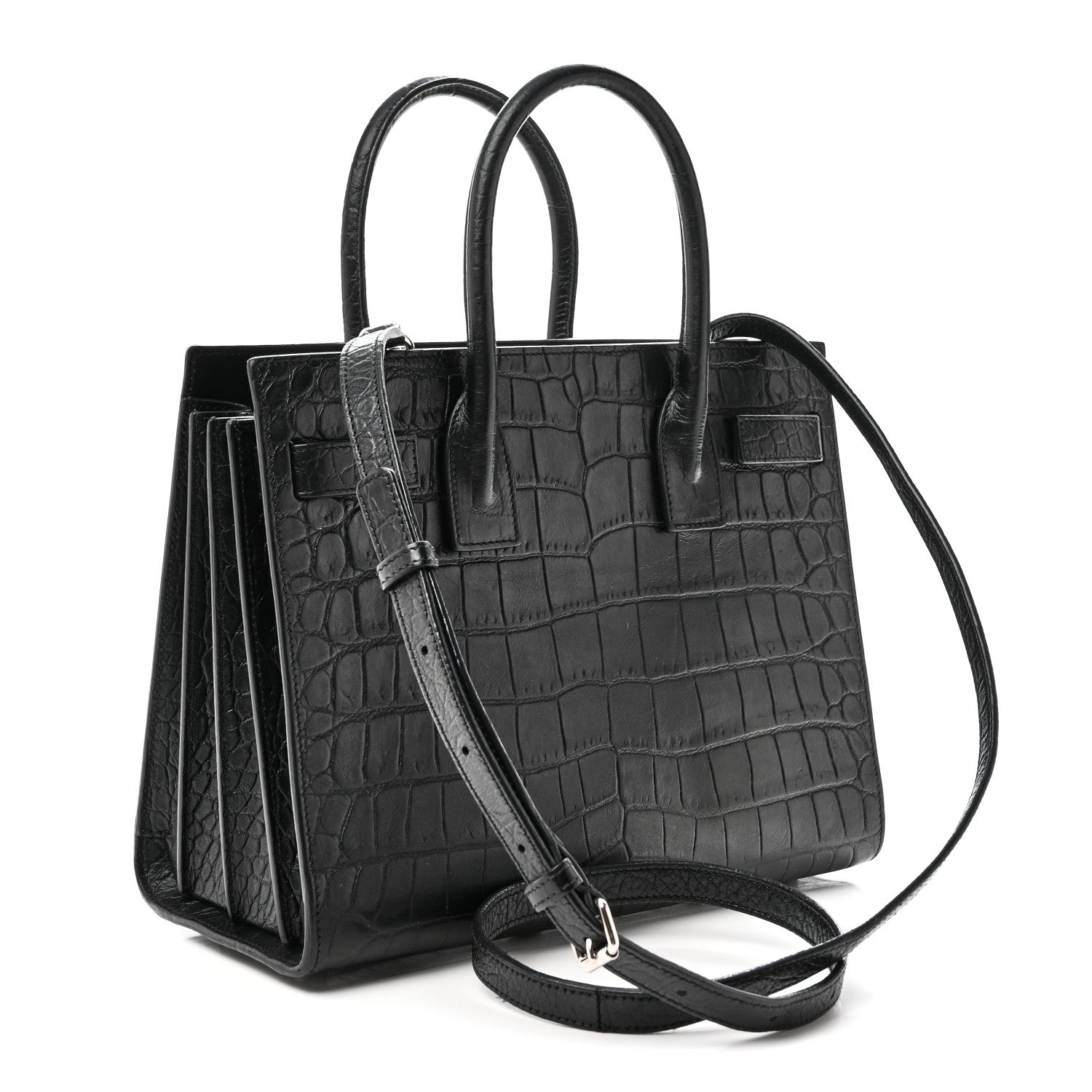 Calfskin Crocodile Embossed Baby Sac De Jour Black