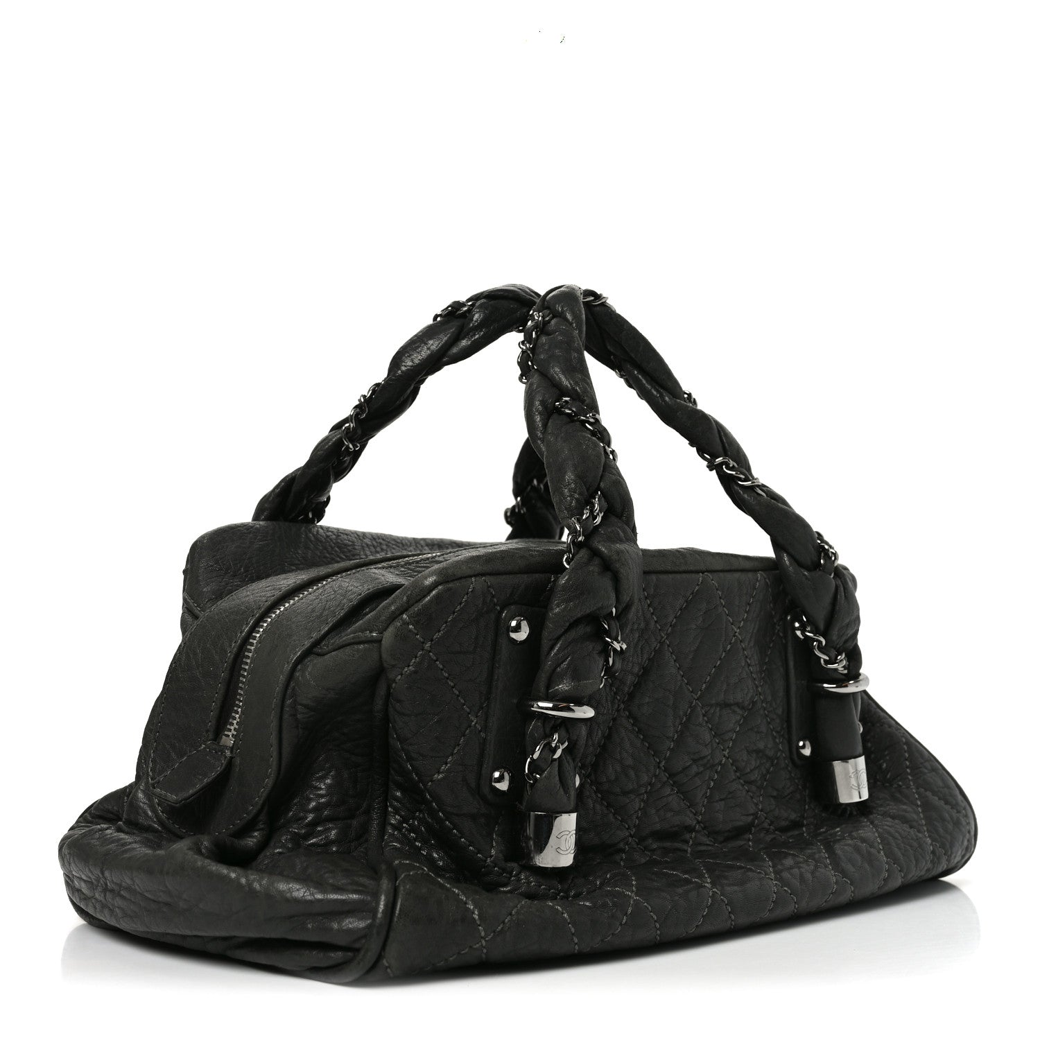 Distressed Lambskin Lady Braid Bowler Grey