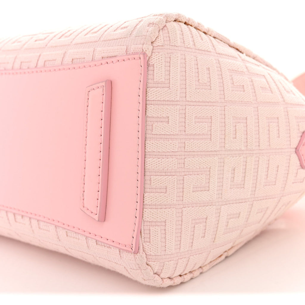 Canvas Jacquard Embroidered Calfskin 4G Mini Antigona Tender Pink