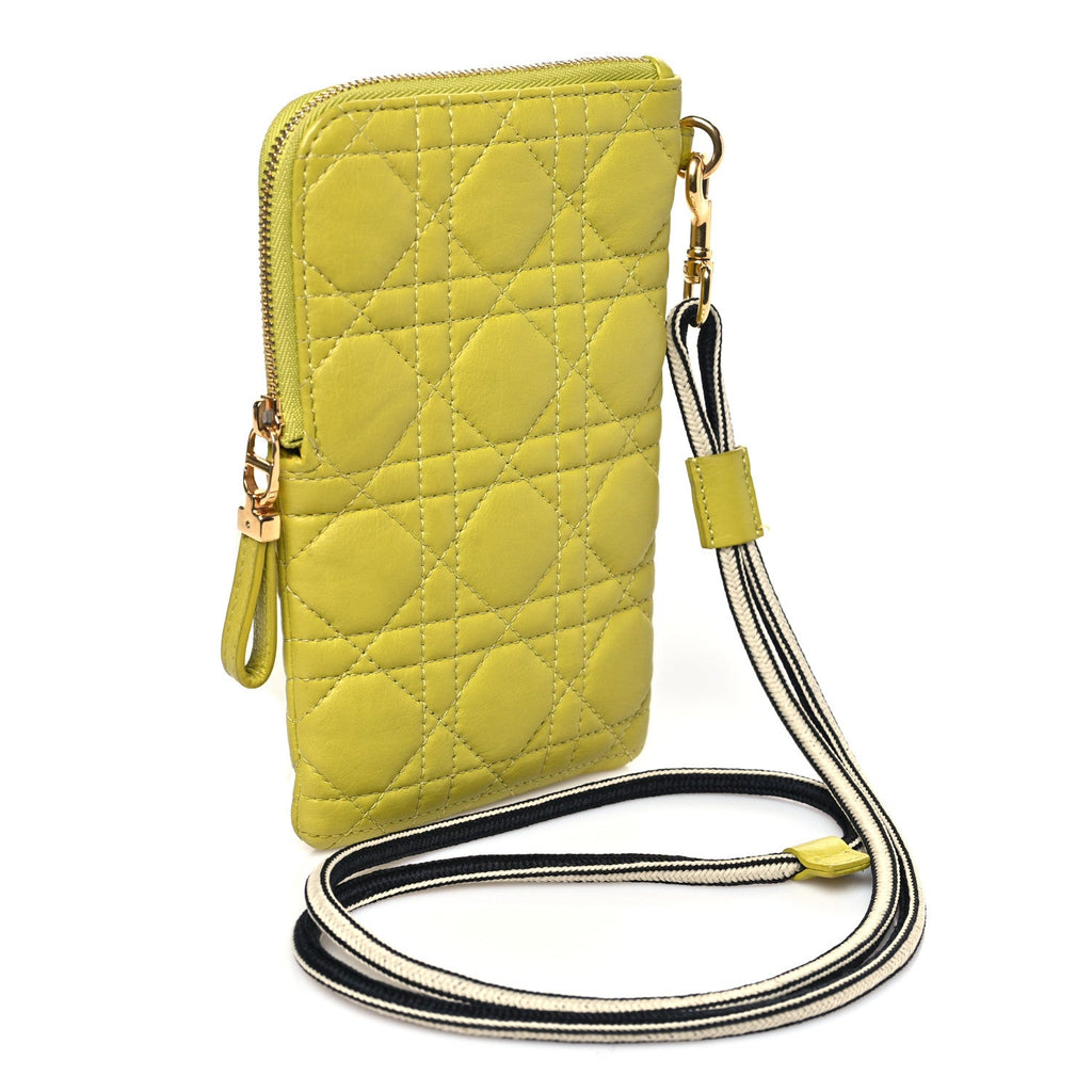 Supple Calfskin Cannage Caro Multifunctional Pouch Lime