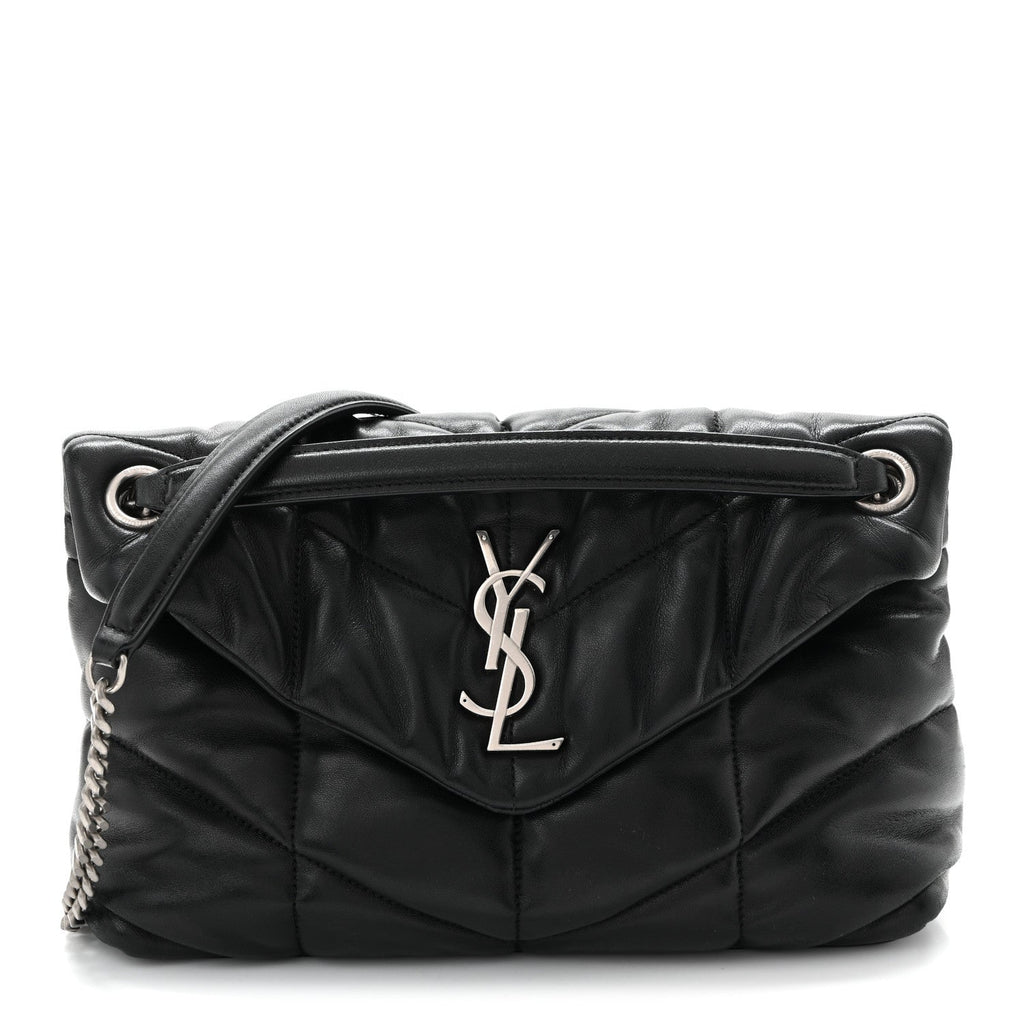 Lambskin Quilted Small Loulou Puffer Monogram Chain Satchel Black