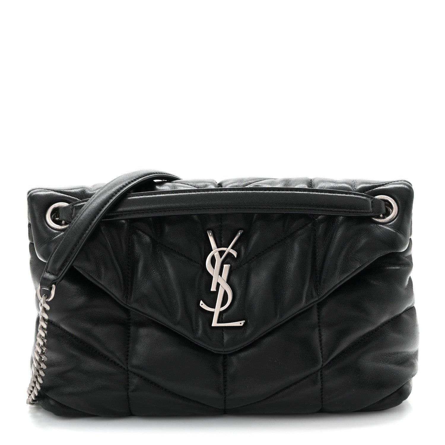 Lambskin Quilted Small Loulou Puffer Monogram Chain Satchel Black