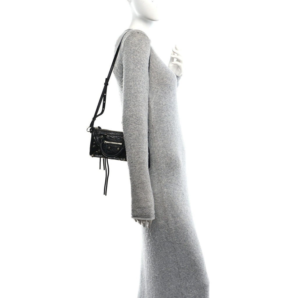 Agneau Arena Crystal Neo Nano Cagole Handbag Black