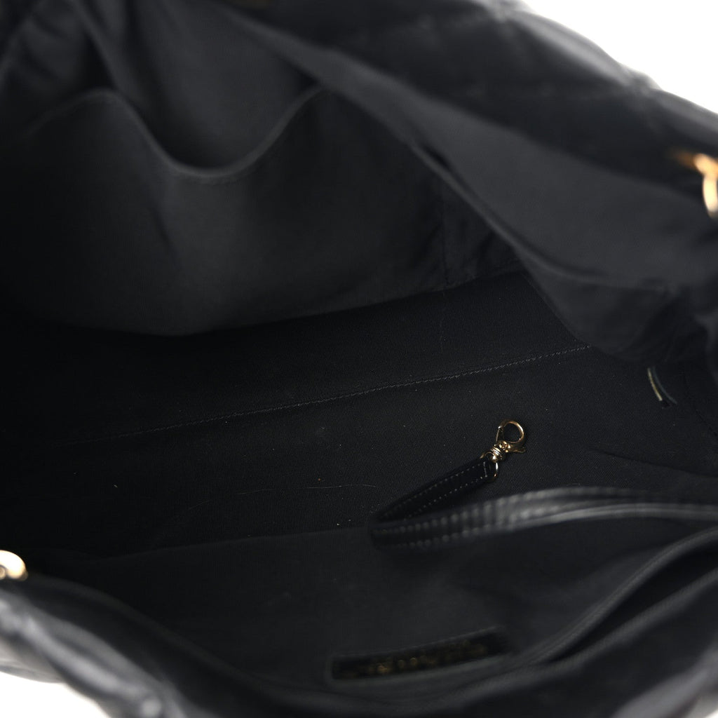 Lambskin Quilted Large Fluffy CC Shopping Tote Black