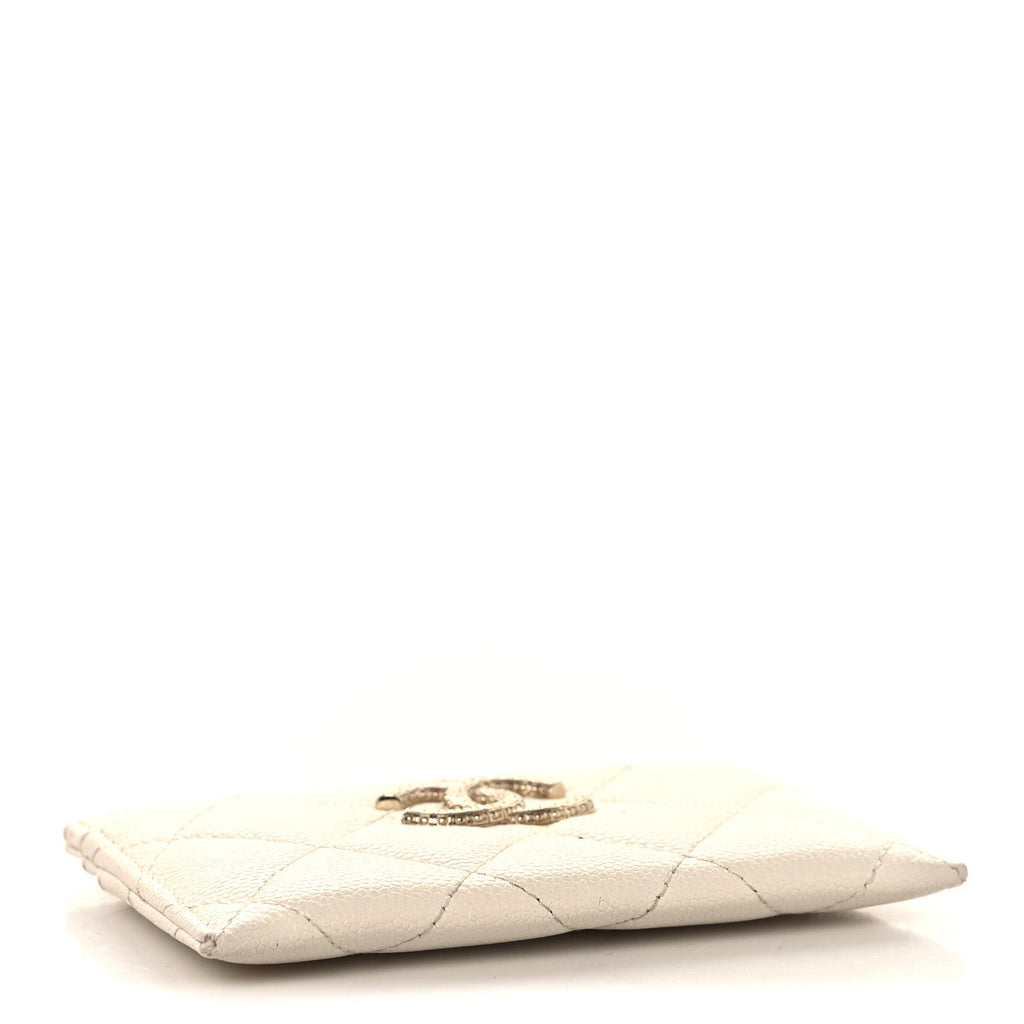 Caviar Quilted CC Logo Card Holder White