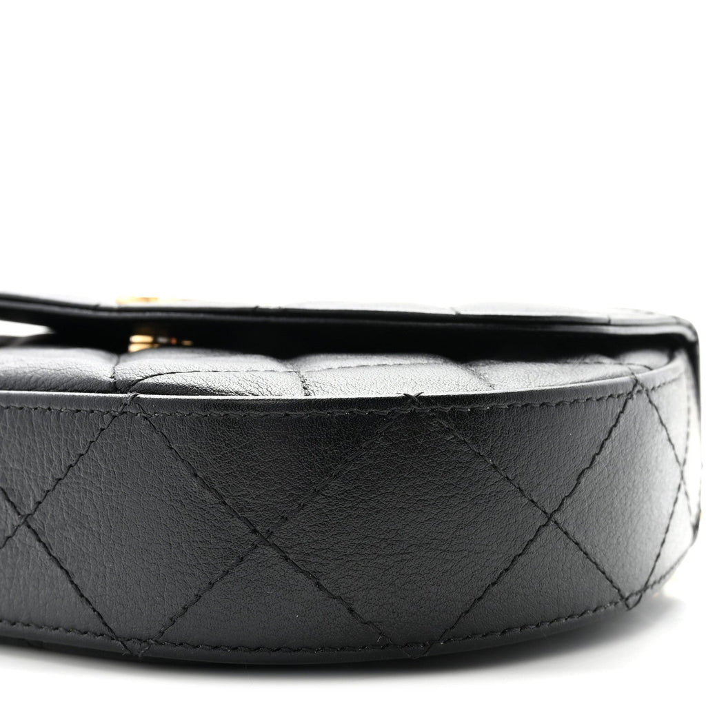 Shiny Aged Calfskin Quilted Top Handle Clutch With Chain Black