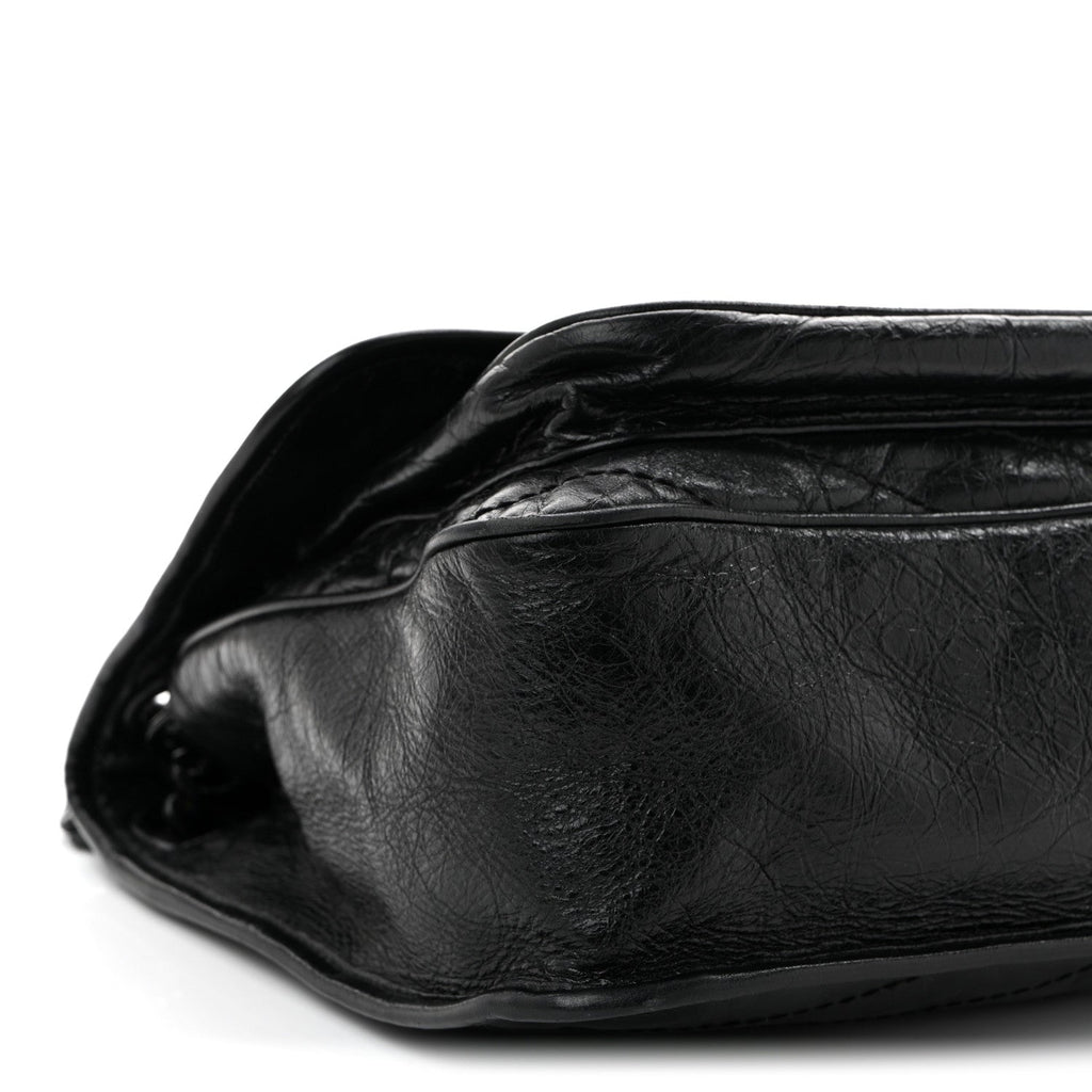 Crinkled Calfskin Matelasse Monogram Medium Niki Chain Satchel Black