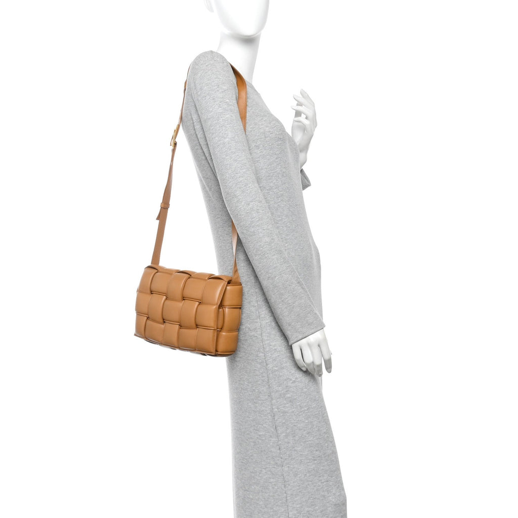Nappa Maxi Intrecciato Padded Cassette Crossbody Bag Caramel