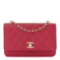 Lambskin Quilted Trendy CC Wallet On Chain WOC Dark Pink