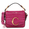 Calfskin Crocodile Embossed Mini C Bag Pink