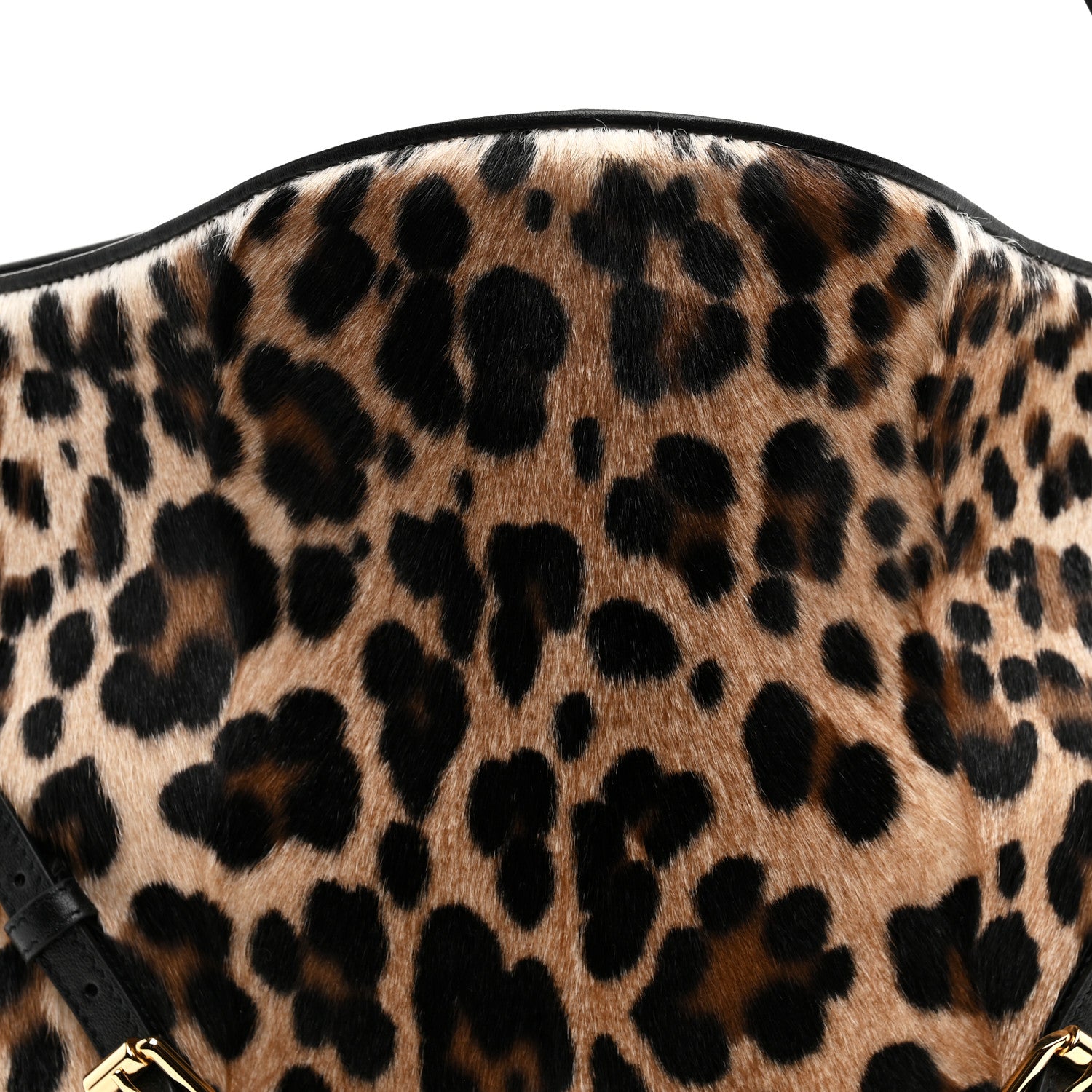 Goat Hair Medium Leopard Voyou Bag Black Beige