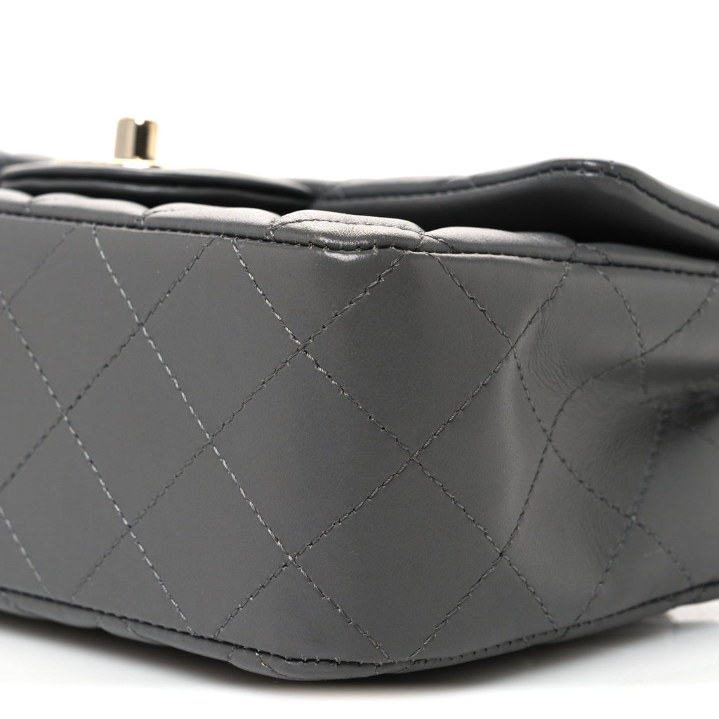 Lambskin Quilted Mini Rectangular Flap Grey