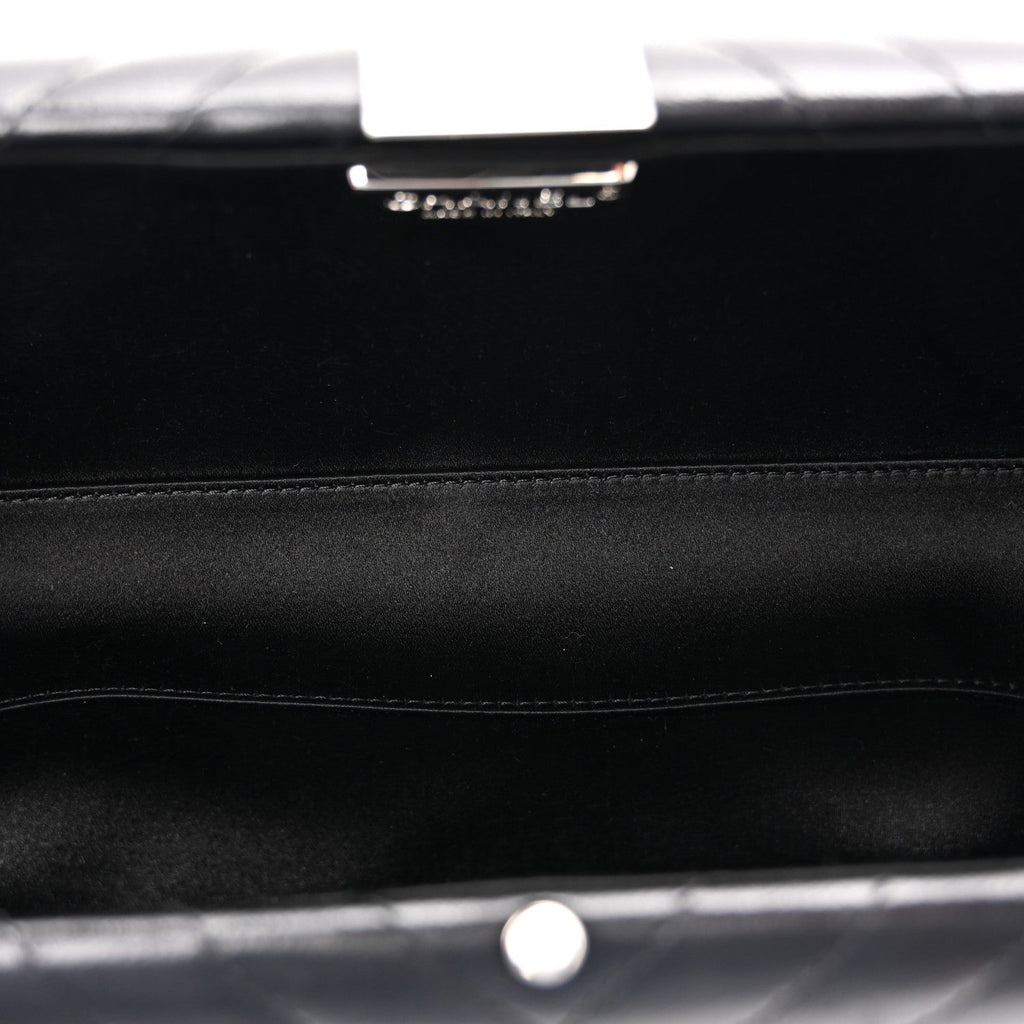 Lambskin Chevron Quilted CC Fringe Clutch Black