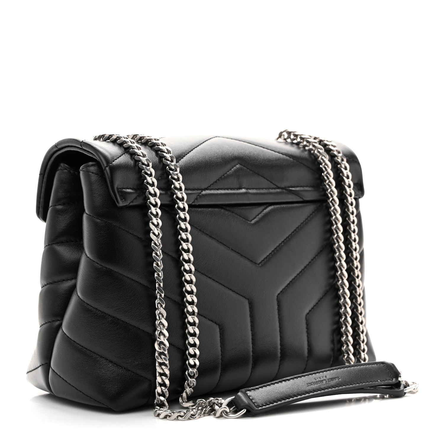 Calfskin Y Quilted Monogram Small Loulou Chain Satchel Black
