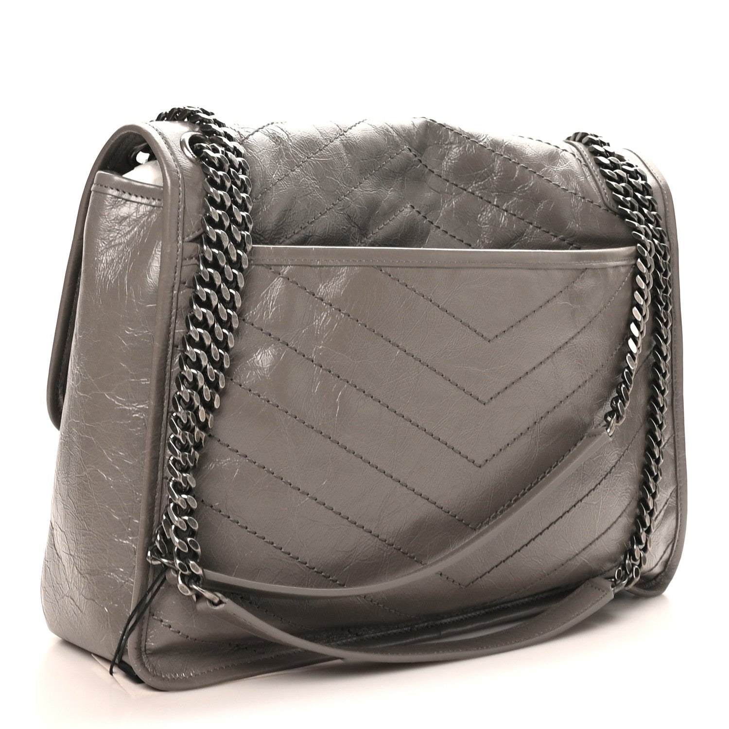 Crinkled Calfskin Matelasse Monogram Large Niki Chain Satchel Fog
