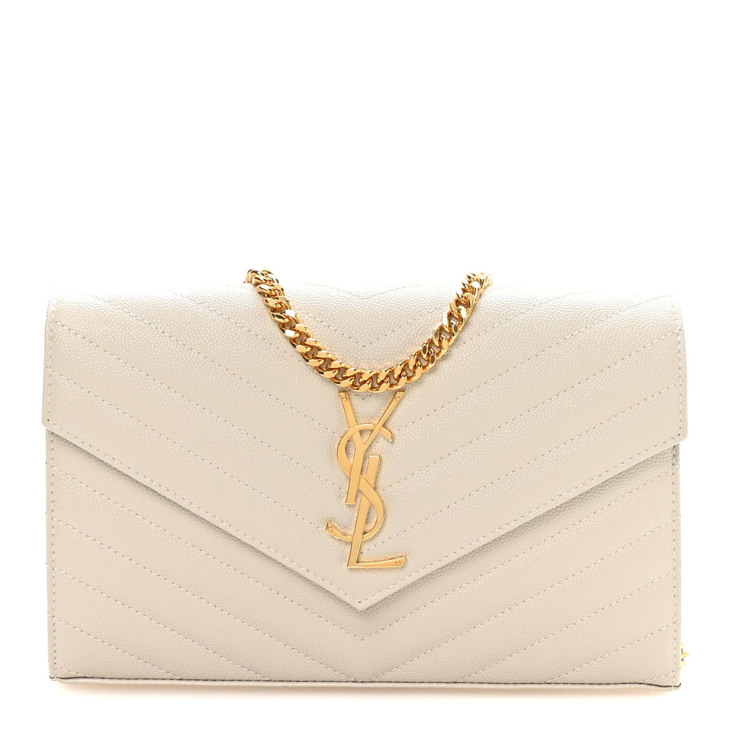 Grain De Poudre Matelasse Chevron Monogram Chain Wallet Crema Soft