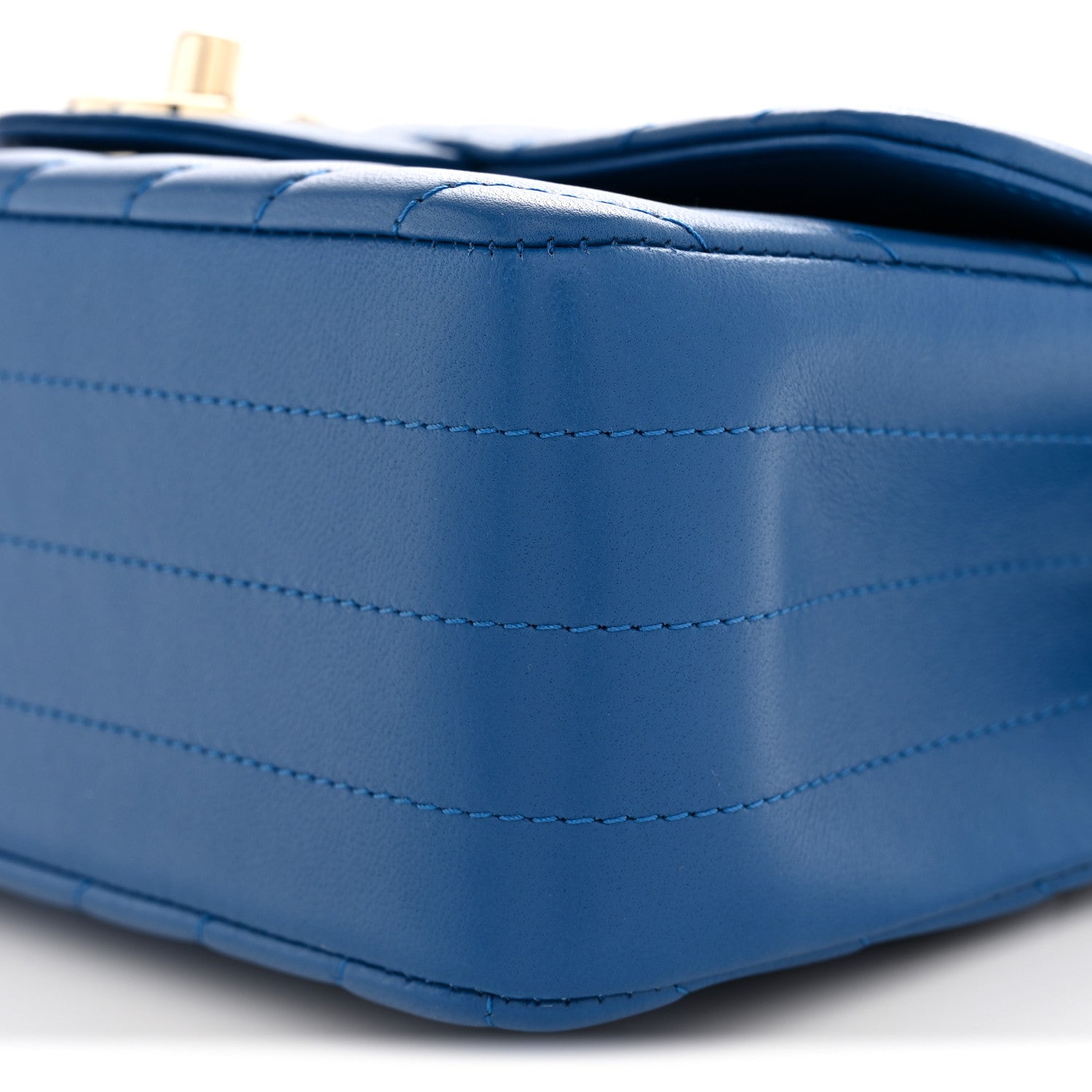 Lambskin Chevron Quilted Mini Rectangular Flap Dark Blue