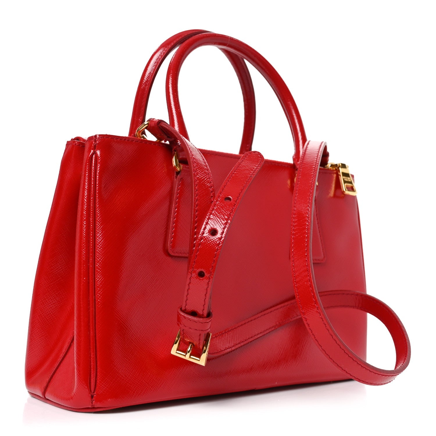 Saffiano Vernice Mini Galleria Double Zip Tote Rosso