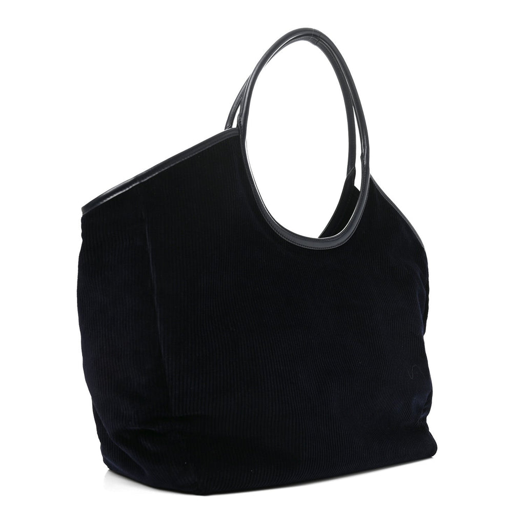 Corduroy Calfskin Large Ivy Tote Bag Navy