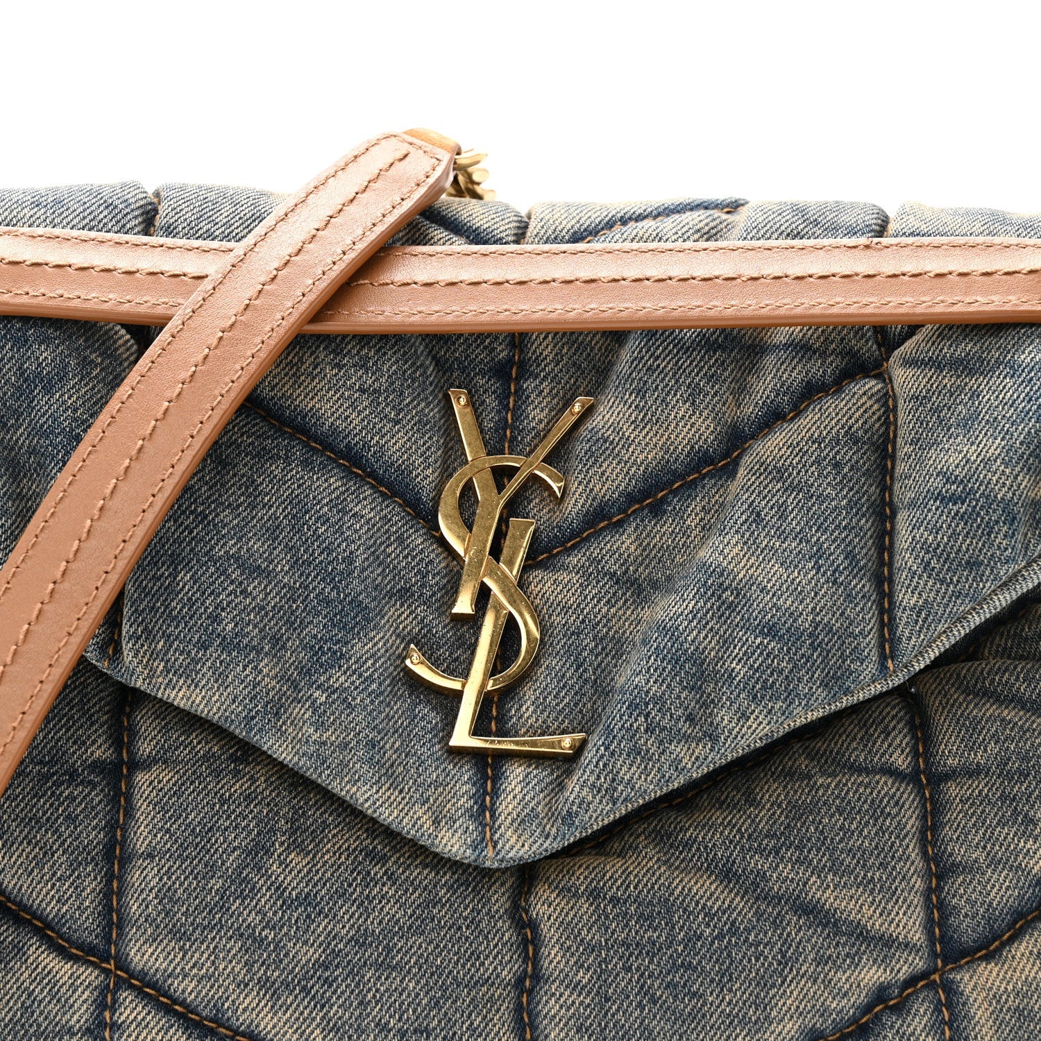Denim Quilted Small Loulou Puffer Monogram Chain Satchel Blue Cinnamon