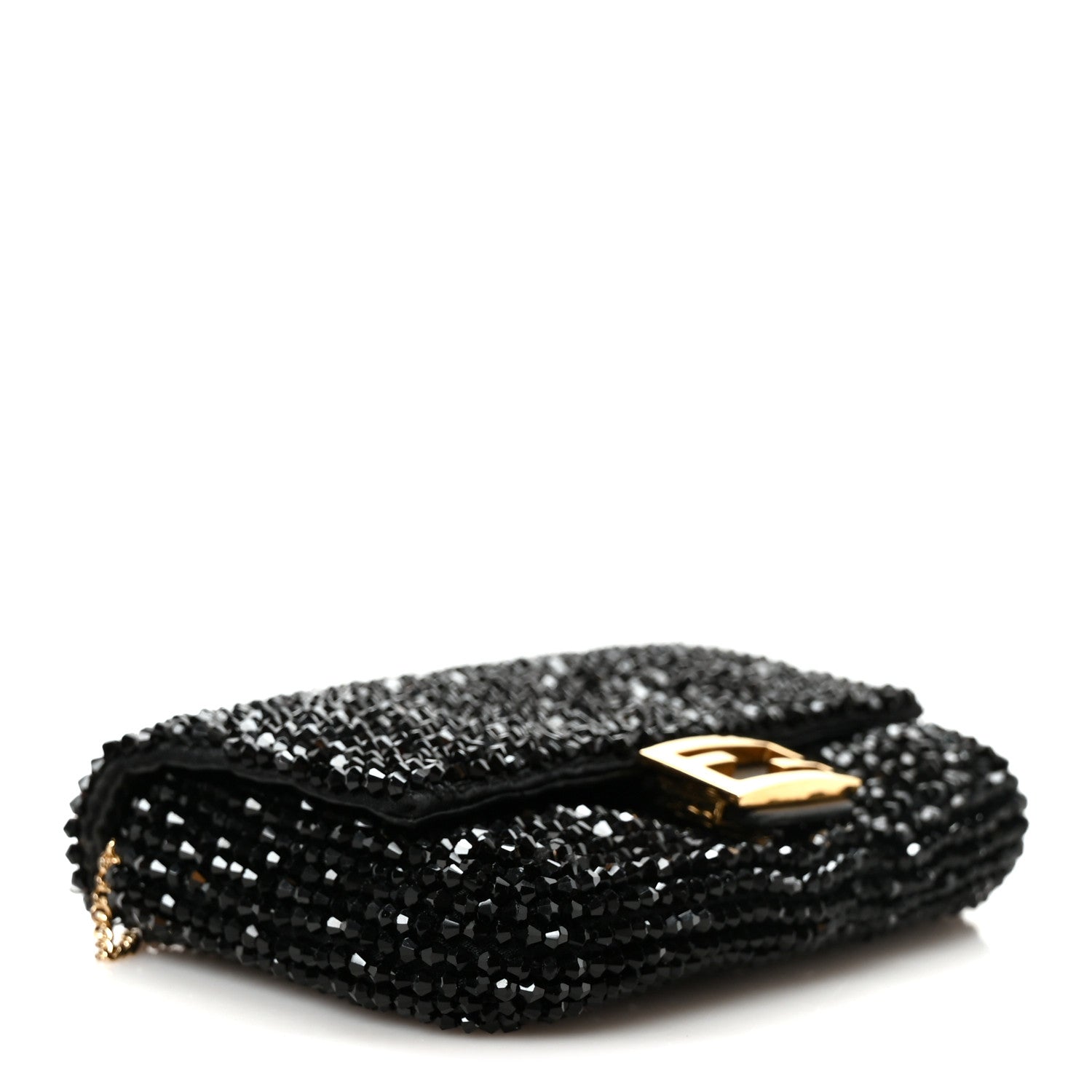 Crystal Vitello King Beaded Nano Baguette Charm Black