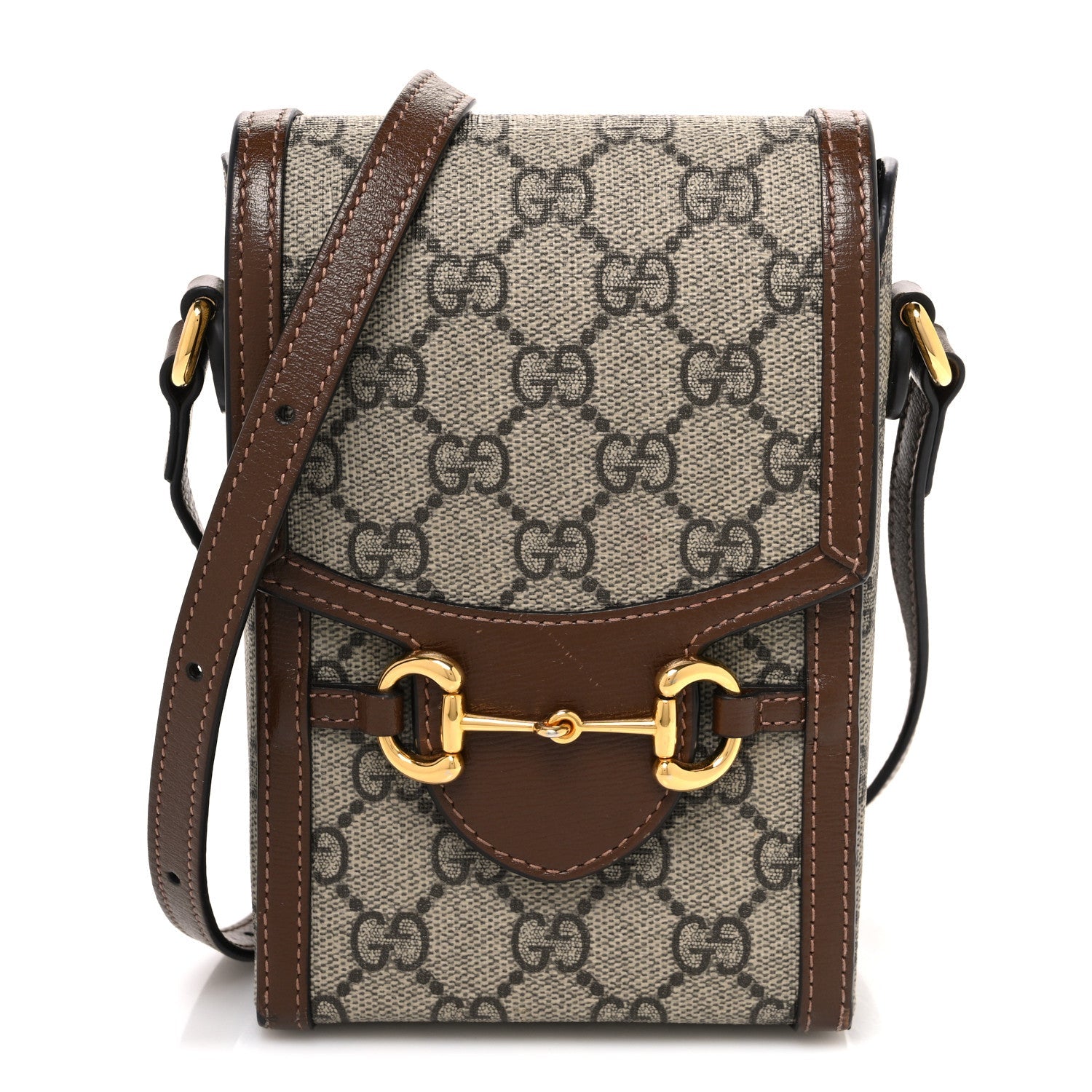 GG Supreme Monogram Mini Horsebit 1955 Crossbody Bag Beige Brown Sugar