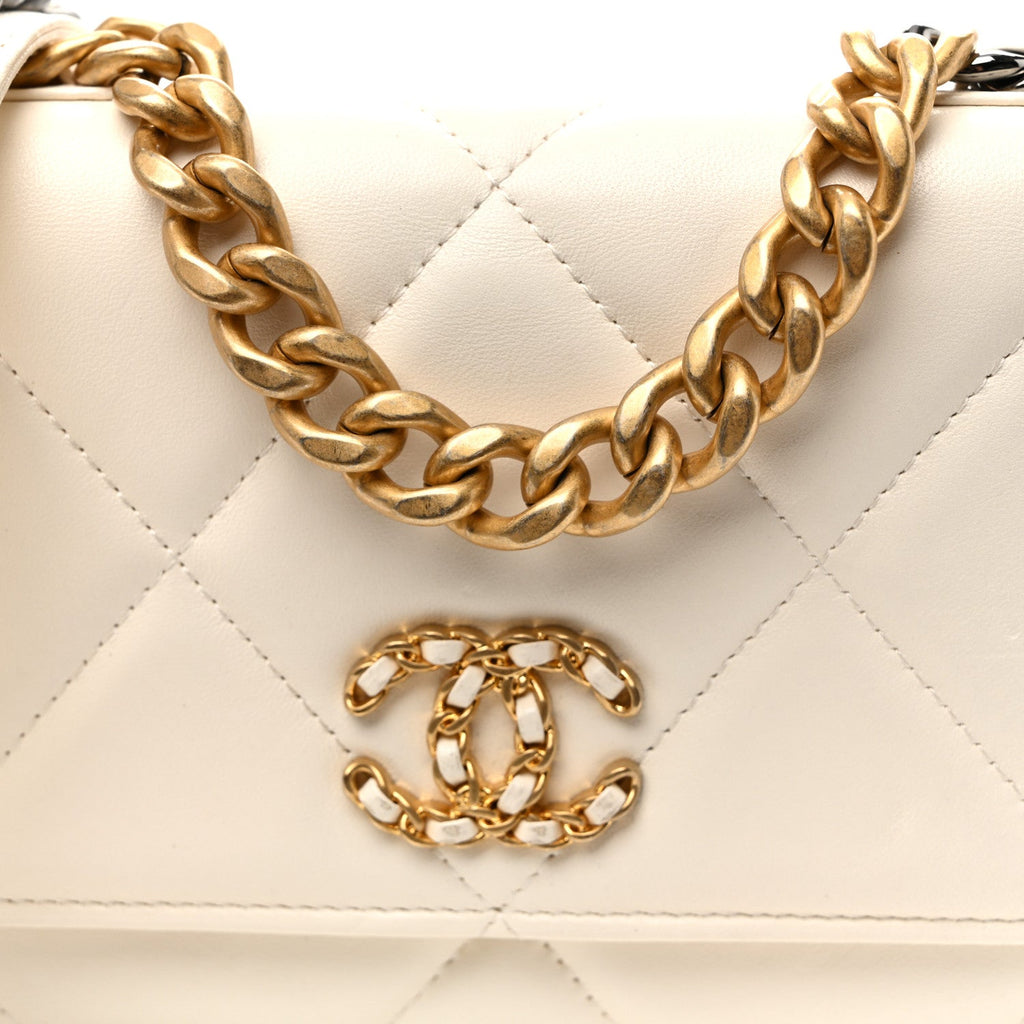 Lambskin Quilted Chanel 19 Wallet On Chain WOC White