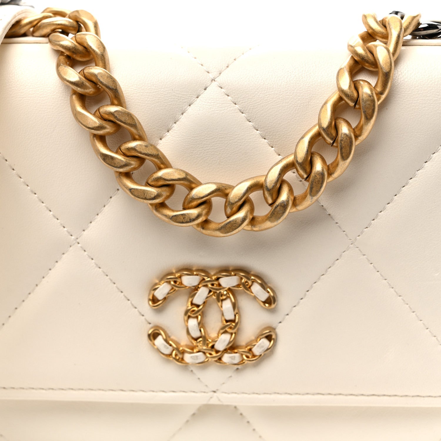 Lambskin Quilted Chanel 19 Wallet On Chain WOC White