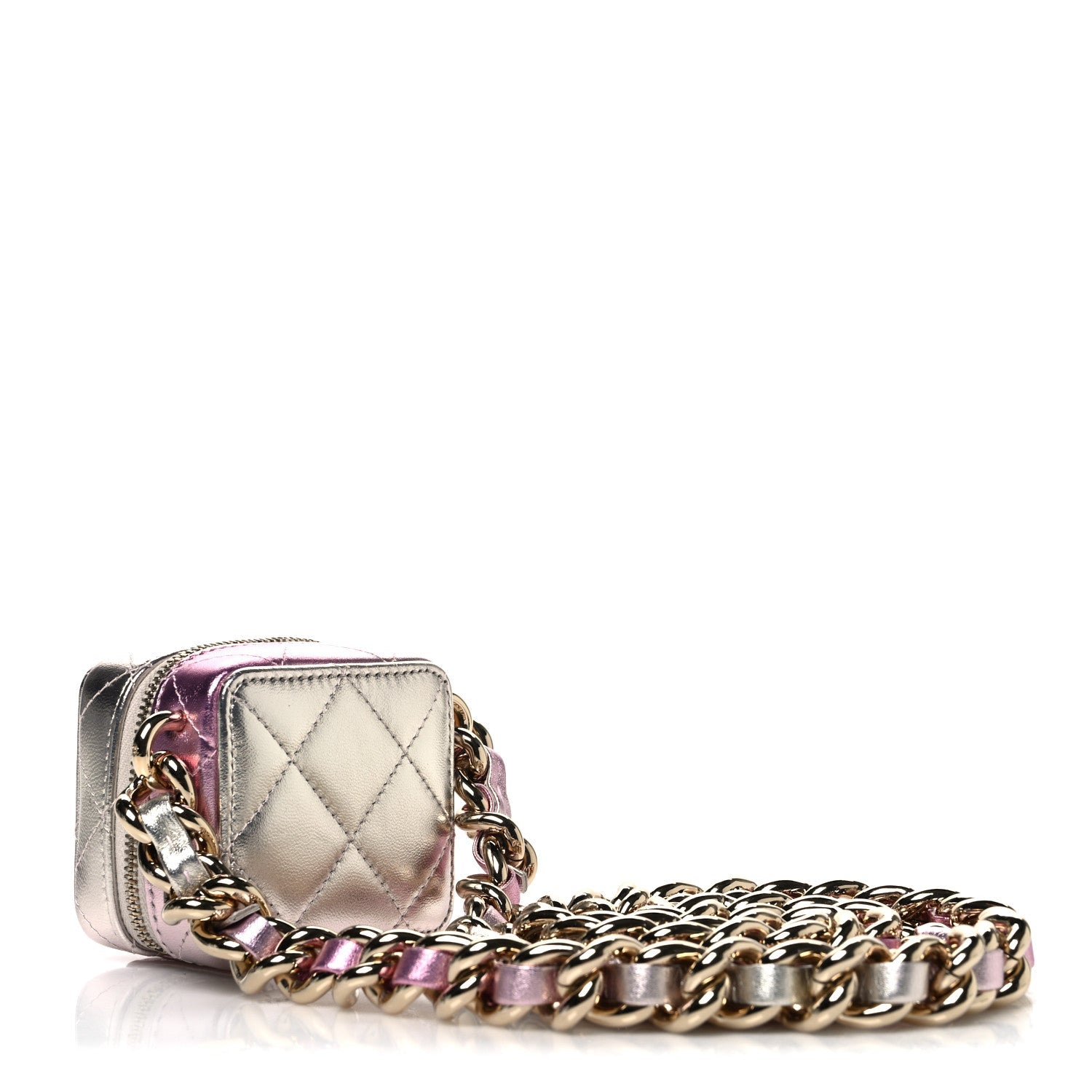 Gradient Metallic Lambskin Quilted Like A Wallet Clutch With Chain Gold Pink