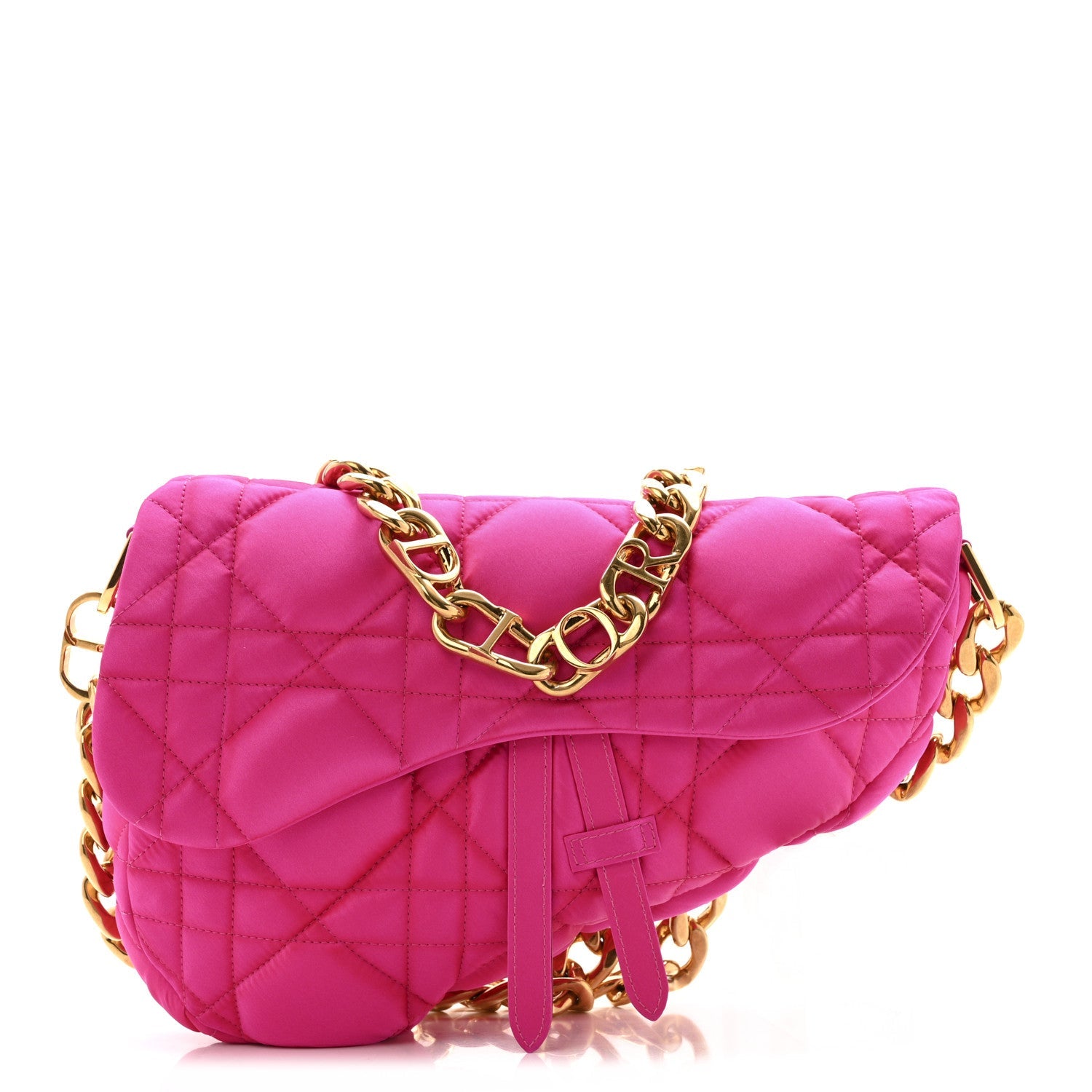X ERL Satin Cannage Micro Venice Saddle Bag Fuchsia
