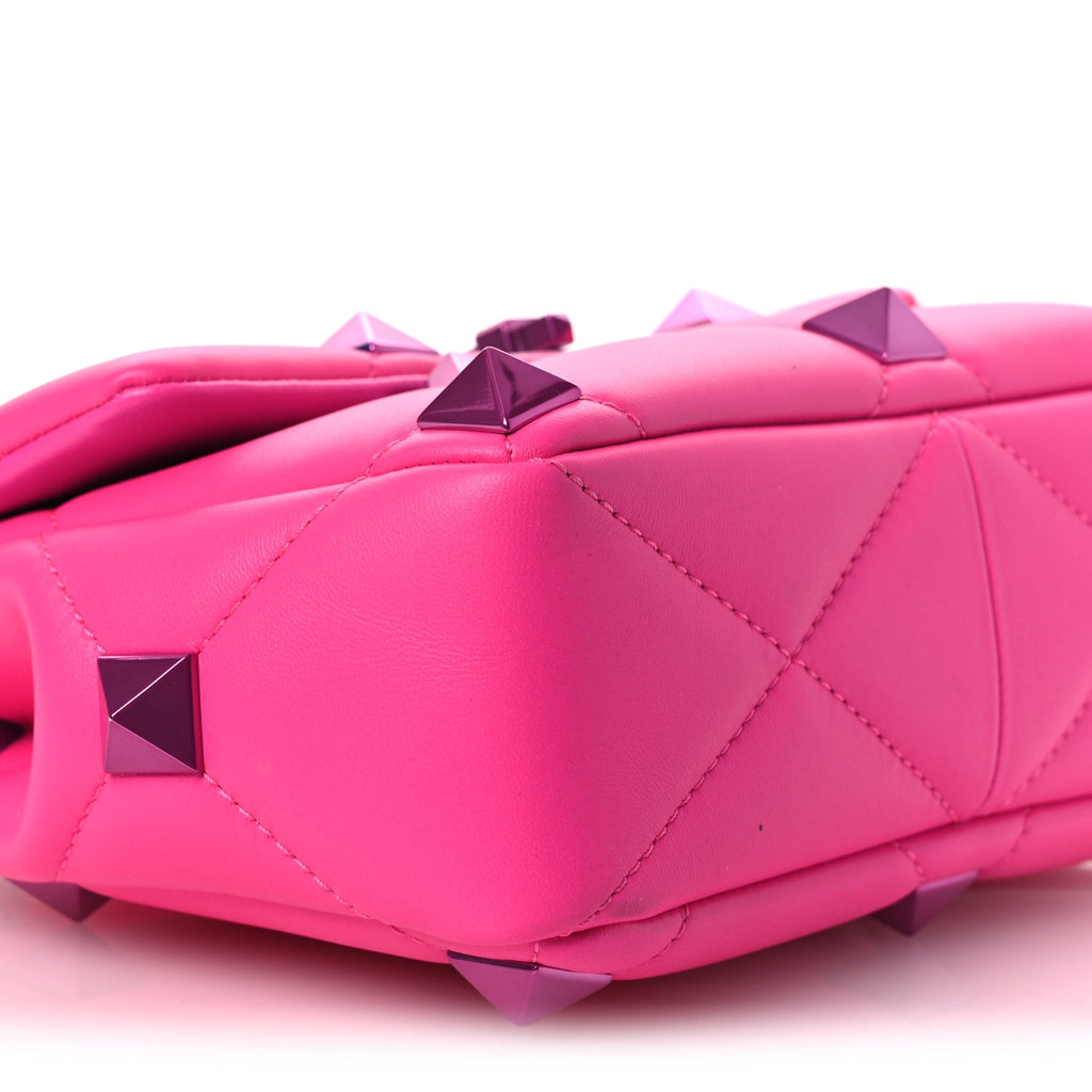 Nappa Lacquer Monochrome Medium Roman Stud Shoulder Bag Pink PP
