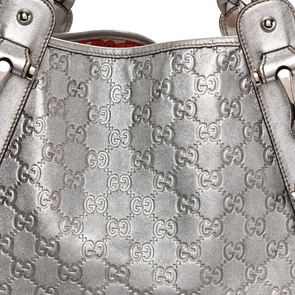 Metallic Guccissima Medium Pelham Shoulder Bag Silver