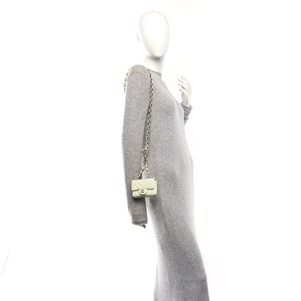 Sheepskin Chevron Quilted Mini Chain Belt Bag Light Green