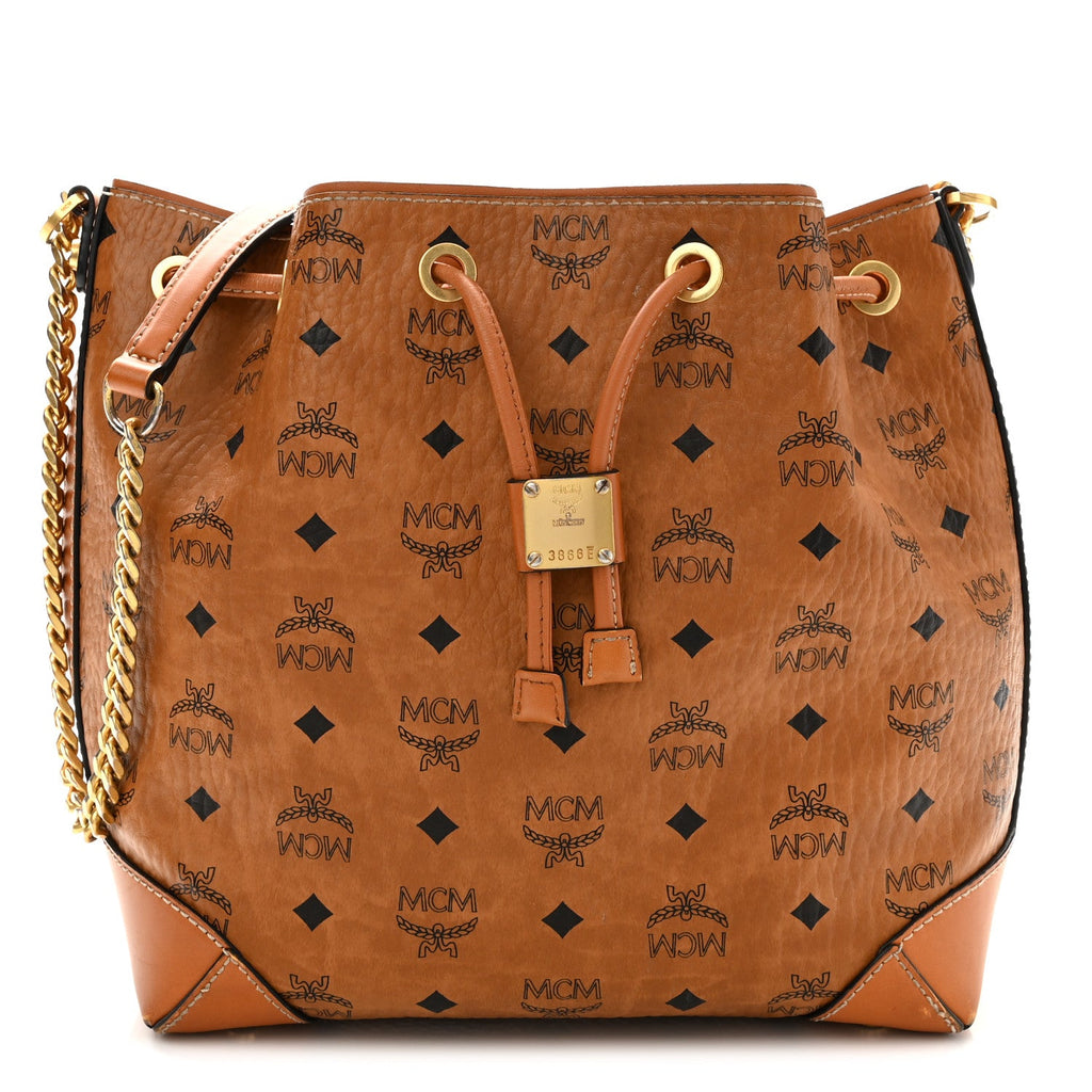 Visetos Small Soft Berlin Drawstring Bucket Bag Cognac