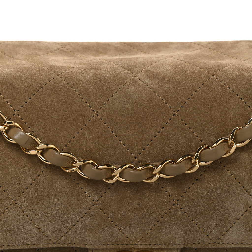Suede Calfskin Small Souplissimo Maxi Flap Dark Beige